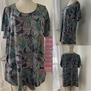 Butterfly Print Women's Short Sleeve Tunic- Green and Purple